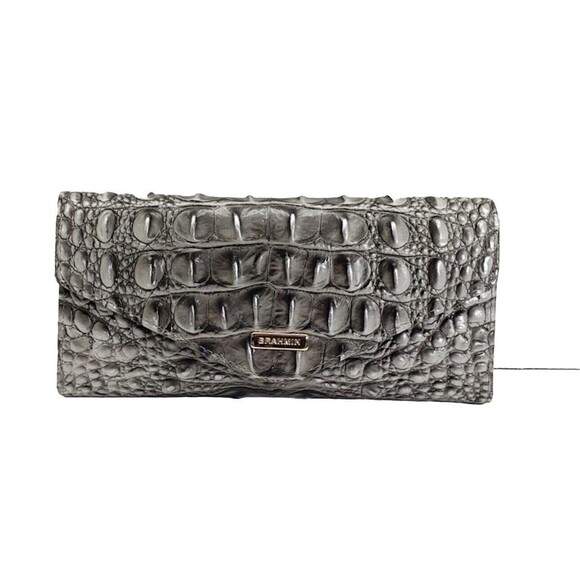 Brahmin Melbourne Veronica Trifold Envelope Leather Wallet Steel Gray Silver - Picture 1 of 5